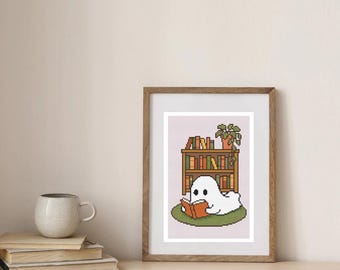 Cozy Ghost Reading Cross Stitch pattern digital download ***updated pattern!***
