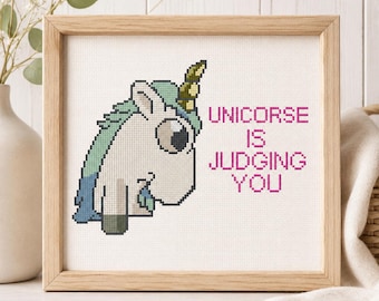 Unicorse Judging You Cross Stitch Pattern | Funny Bluey Inspired Modern Embroidery (PDF Download)