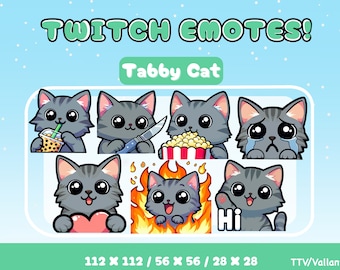 Grey Tabby Cat Twitch Emotes for Streaming (Digital Download)