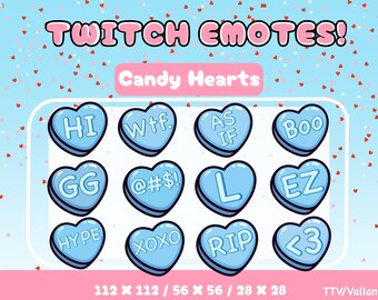 Blue Candy Heart Emotes for Twitch, Youtube, Discord