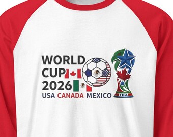 World Cup 2026 Soccer Ball & Trophy Raglan Shirt | USA Canada Mexico