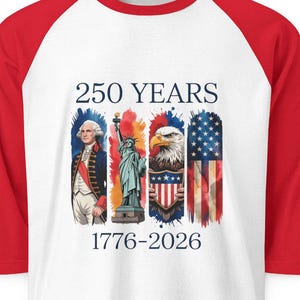 250 años 1776-2026 Camiseta raglán con motivos nativos americanos y bandera / Bicentenario Americana imagen 1