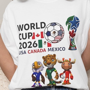 World Cup 2026 Mascots T-Shirt | USA Canada Mexico Soccer Tee image 1