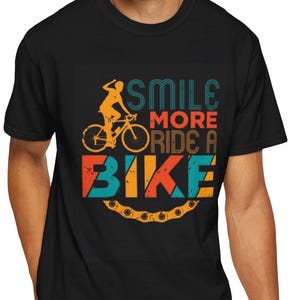 Smile More Ride A Bike T-Shirt | Cycling Typography, Retro Bike Graphic image 1