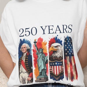 アメリカ建国250周年記念Tシャツ（1776年～2026年）｜愛国的な鷲、自由、国旗 画像 2