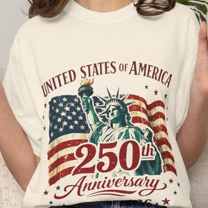 250th Anniversary Statue of Liberty American Flag T-shirt | July 4th Celebration image 15