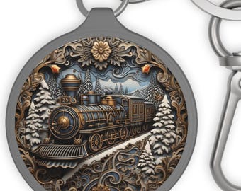 Brelok z zabytkową lokomotywą parową | Metalowy brelok z lokomotywą