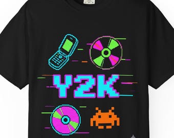Y2K Retro Tech pixel art T-Shirt | 2000s cellphone CD videogame