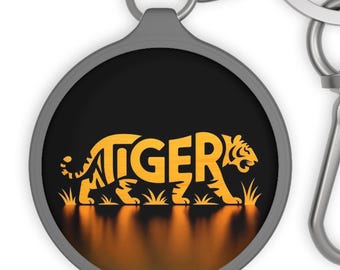 Tiger silhouette keyring tag | Orange tiger design keychain