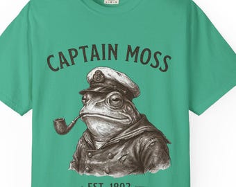 Kapten Moss Groda Kapten Illustration T-shirt | Vintage Nautisk Pipe Design