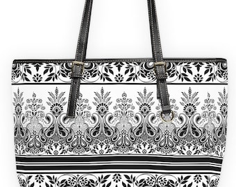 Bags for women Black White Damask Pattern PU Leather Shoulder Bag Gift for mom