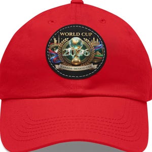 World Cup 2026 Soccer Ball Leather Patch Dad Hat | Round Patch Cap image 2