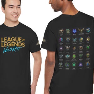 Jeu PC avec logo League of Legends Wild Rift | T-shirt imprimé emblèmes classés dans le dos image 1