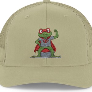 Embroidered Frog Trucker Cap | Superhero Frog Patch Hat