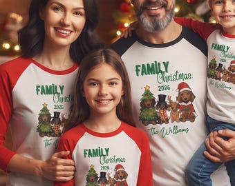 Camiseta navideña familiar personalizada / Camiseta raglán personalizada con el nombre de la familia