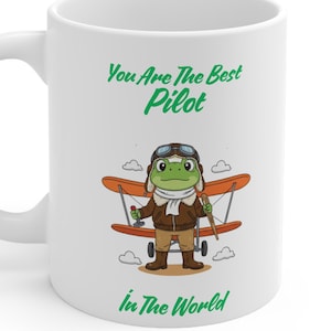 Frog Pilot Mug | Vintage Biplane Illustration, Gift for Aviators