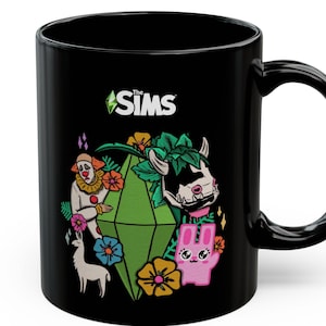 The Sims Plumbob Floral Characters Mug | Black Ceramic Mug image 1