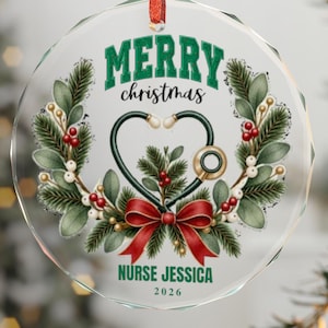 Merry Christmas Nurse Ornament | Custom Crystal Glass Keepsake image 1