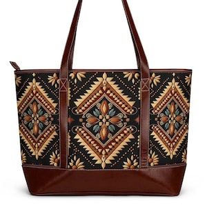 Southwestern Diamond Floral Pattern Handbag | Boho Aztec Tote