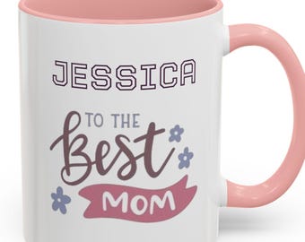 Personalized Mom Ceramic Mug | Pink Handle Coffee Cup Illustration