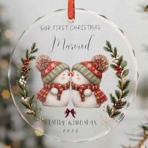 Personalized Snowman Couple Ornament | 'Our First Christmas Married' Crystal Keepsake image 1