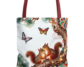 Squirrel and Butterflies tote | Woodland Animal Illustration Tote
