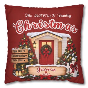 Personalized Holiday Cottage Pillowcase | Family Name Christmas Decor image 1