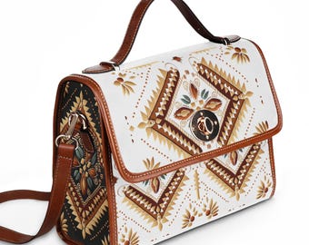 Southwestern Diamond Pattern Waterproof Canvas Bag | Aztec Floral Satchel
