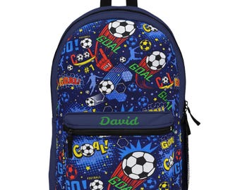 Zaino personalizzato con nome e motivo a porta da calcio / Borsa scolastica per bambini con stampa a tema calcio