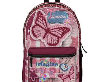 Personalized School Bag,Pink Butterfly Patchwork Backpack | Back to school
