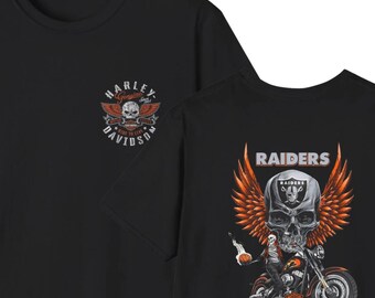 Harley Davidson fans, motorcycle riders, vintage style T-Shirt | Biker Skull Floral Chest Graphic