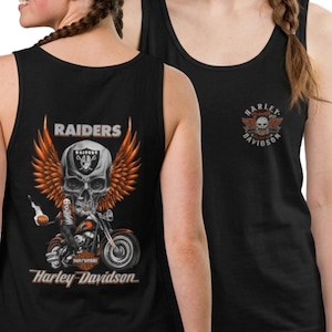 Unisex Harley Davidson fans Tank,Raiders Skull with Wings Motorcycle | Biker Racing Tank Top image 5