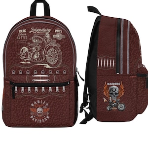 Vintage Motorcycle Skull design Backpack | Biker Harley Davidson Style image 1