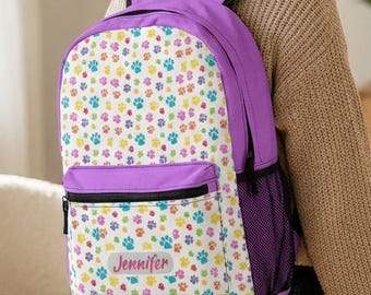 Personalized gift Colorful Paw Print Pattern Backpack | Personalized Name Option