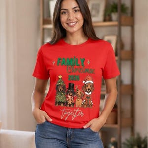 Camiseta navideña familiar / Camiseta roja y blanca personalizada con nombres personalizados imagen 14