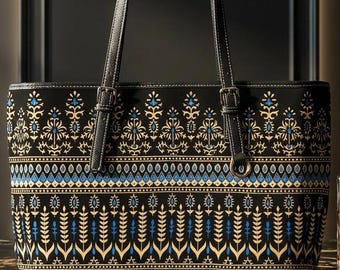 Bolsa feminina estilo boho com listras florais, alça de ombro em couro com estampa étnica, presente para a mãe.