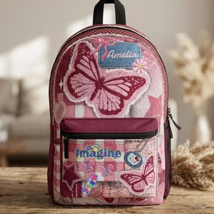 Personalized School Bag,Pink Butterfly Patchwork Backpack | Back to school