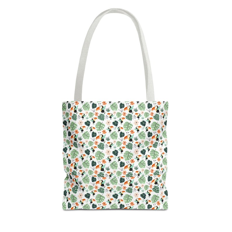 Tropical Toucan Leaves Tote Bag, All-Over Print Canvas Shoulder Bag image 15