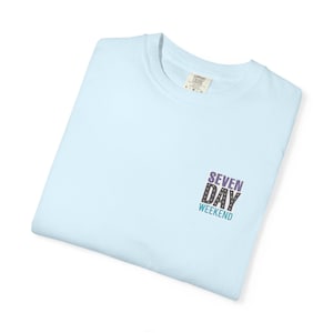 Happily Retired graphic T-shirt | Seven Day Weekend pocket design image 9