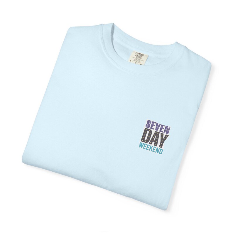 Happily Retired graphic T-shirt | Seven Day Weekend pocket design image 9