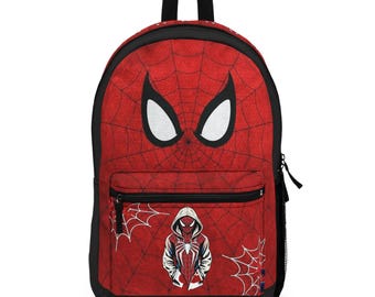 Spider- Man Mask Face Hero Backpack | Red Spiderweb Hoodie Character