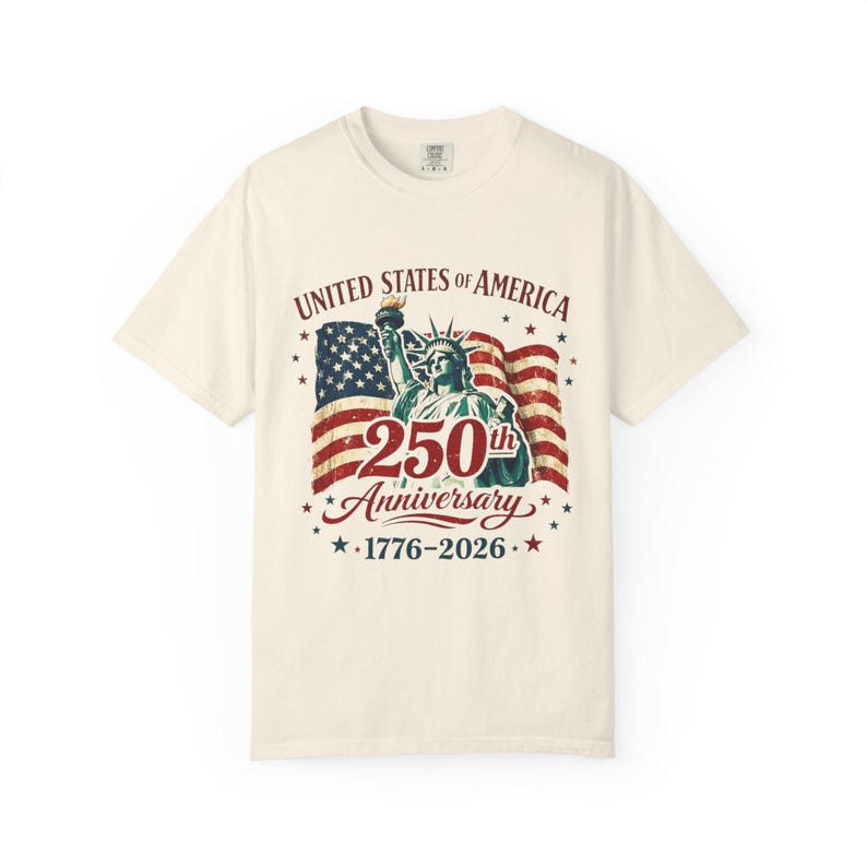 250th Anniversary Statue of Liberty American Flag T-shirt | July 4th Celebration image 4