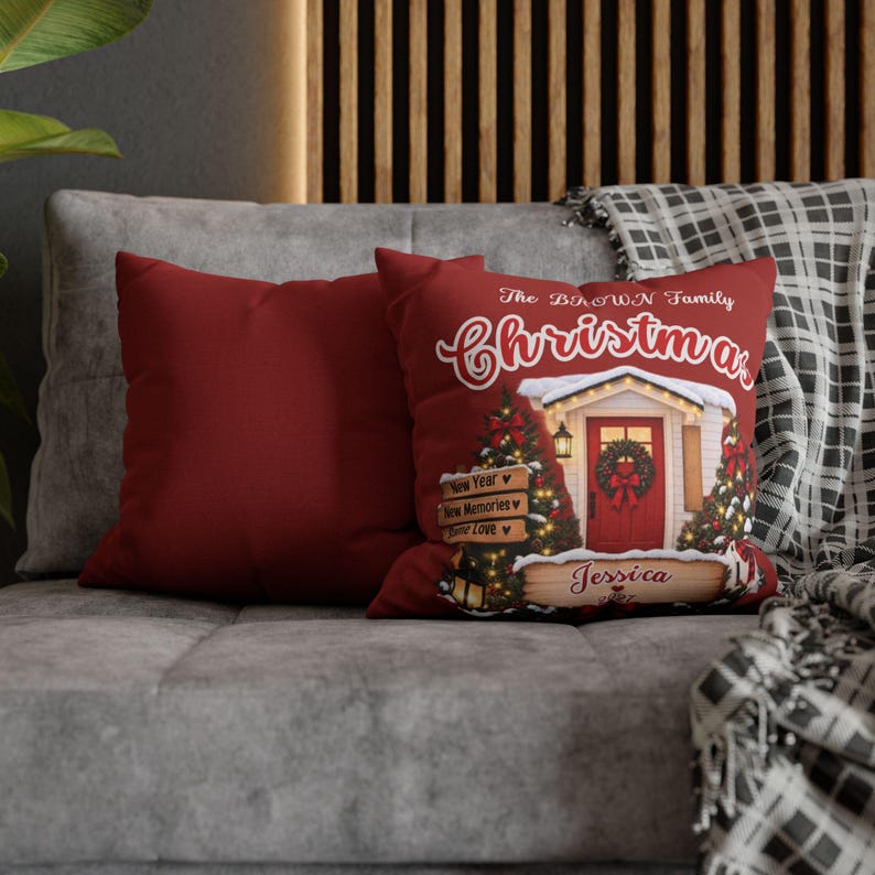 Personalized Holiday Cottage Pillowcase | Family Name Christmas Decor image 13