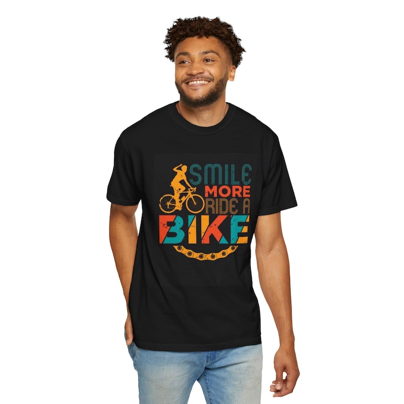 Smile More Ride A Bike T-Shirt | Cycling Typography, Retro Bike Graphic image 1