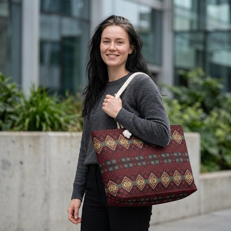 Weekendväska med tribalt geometriskt mönster | Boho Aztec-resetos bild 2