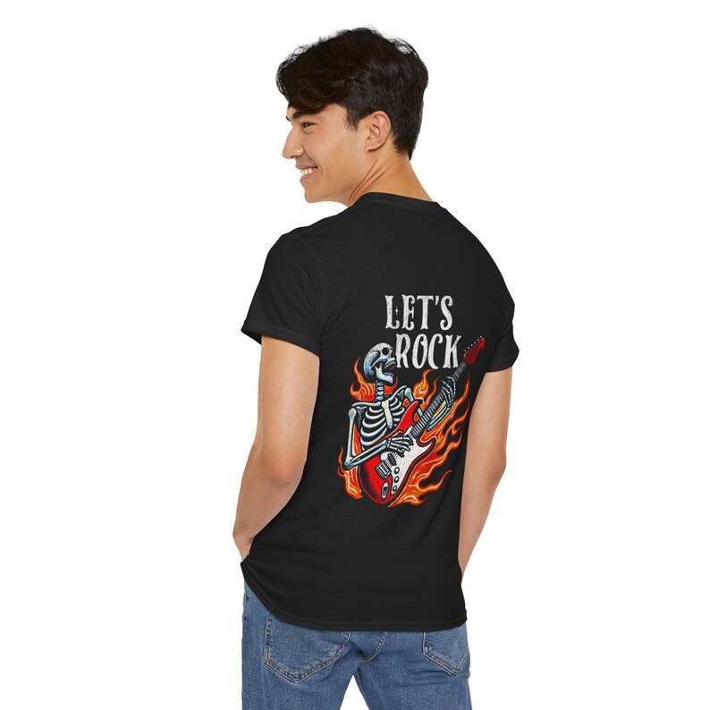 Black Music Funs Guitar T-Shirt | Flaming Skull Rock Music Tee image 16