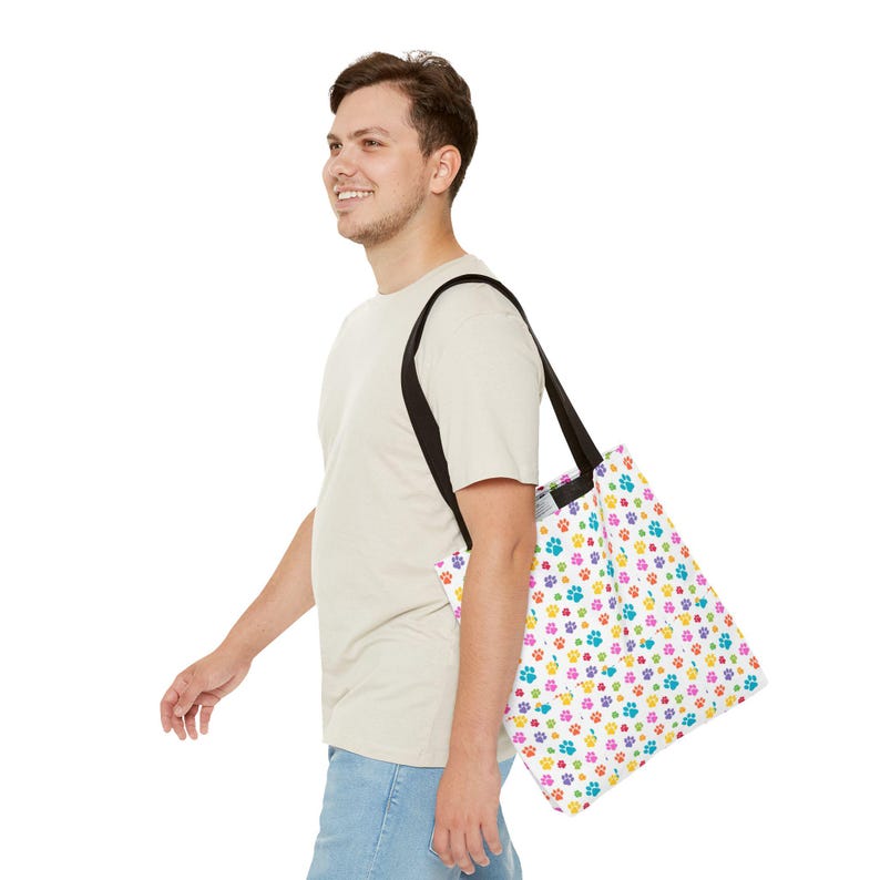 Colorful Paw Print Tote Bag | Playful Pet Lover Accessory image 3