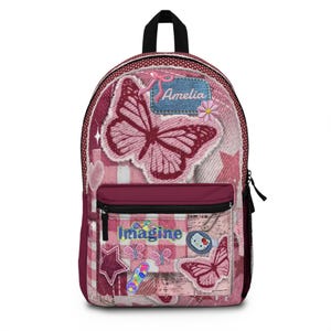 Personalized School Bag,Pink Butterfly Patchwork Backpack | Back to school image 2