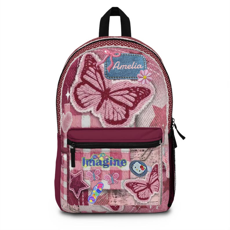 Personalized School Bag,Pink Butterfly Patchwork Backpack | Back to school image 2