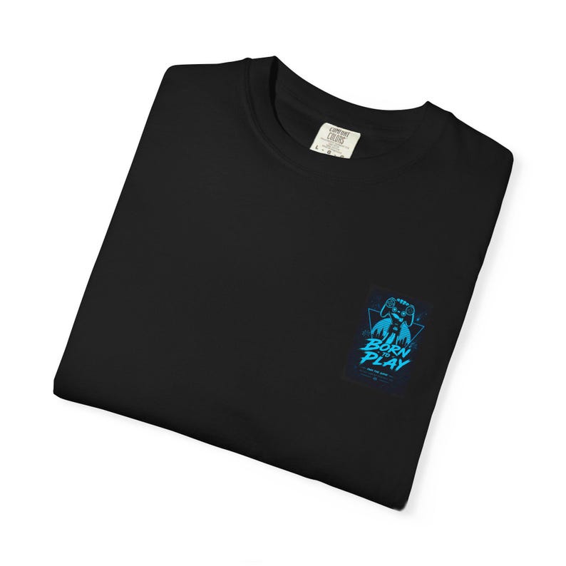 Gamer Hoodie Grafisk T-shirt | Neonblå Arcade-logotyp, Spela Kämpa Vinn bild 6